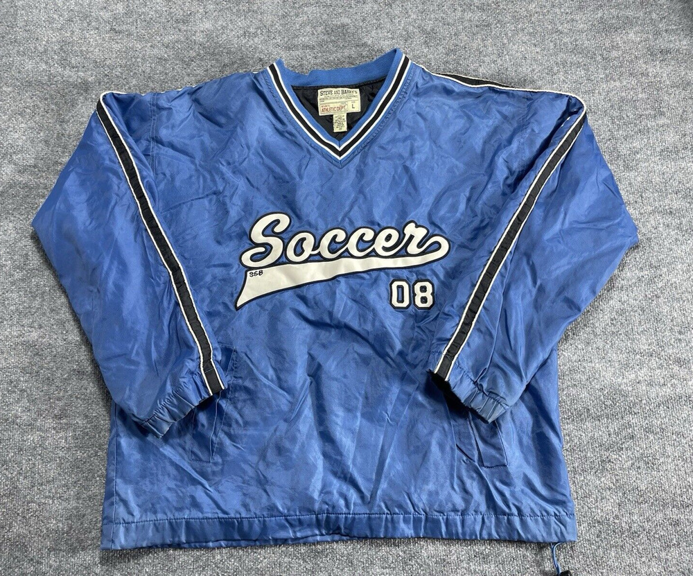 Steve and Barrys Windbreaker Jacket Mens Large Blue White Line V-Neck
